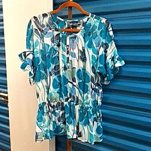 Susan Graver Style Sheer Multi color blue & White Blouse